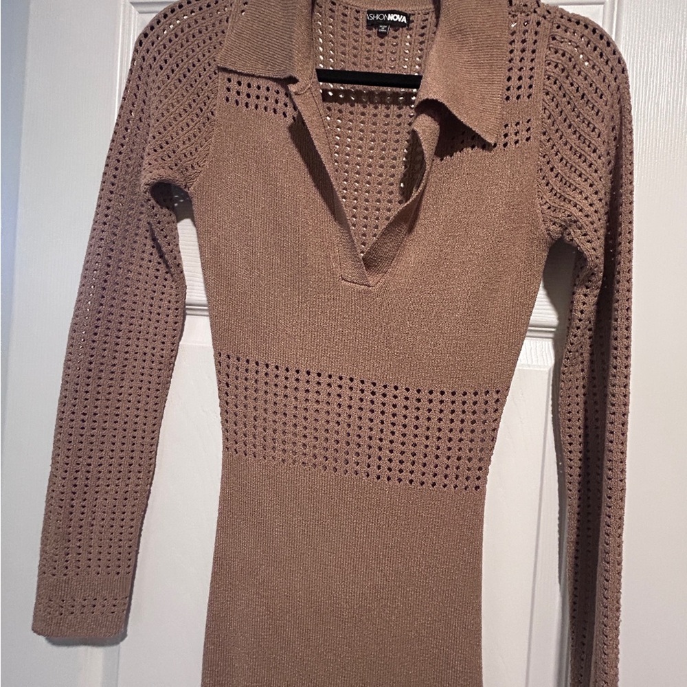 Fashion Nova Brown Long Sleeve Dress